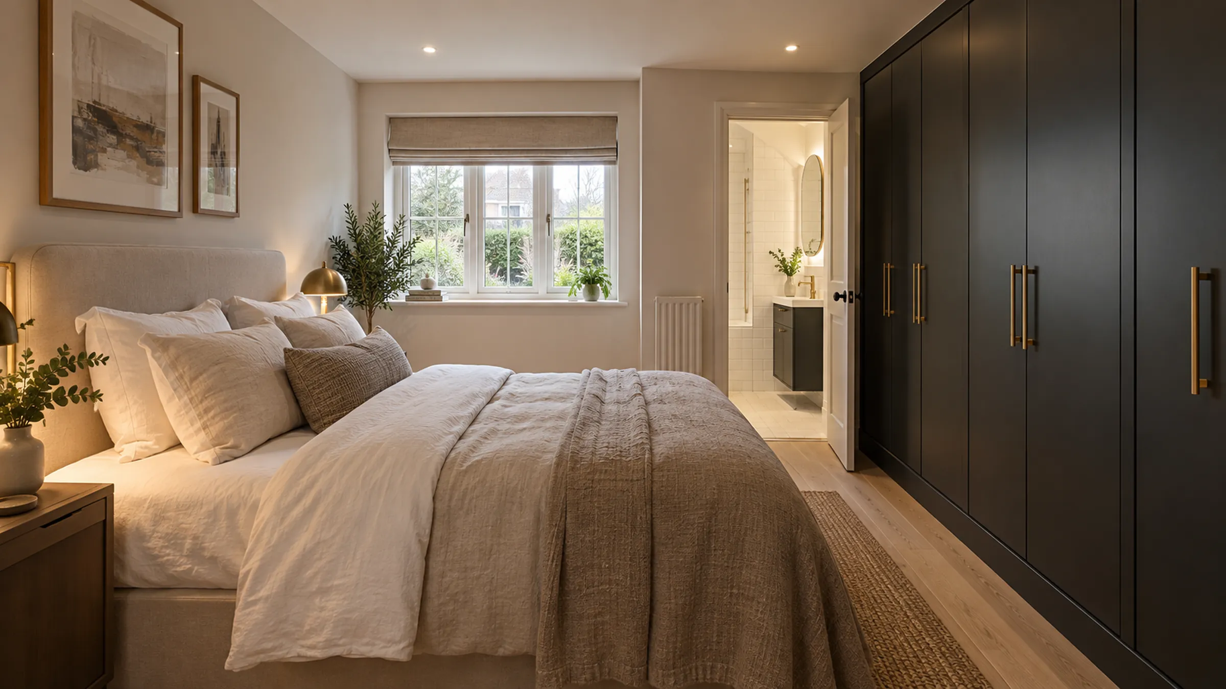 Garage converted into a ground-floor bedroom with fitted wardrobes and en-suite