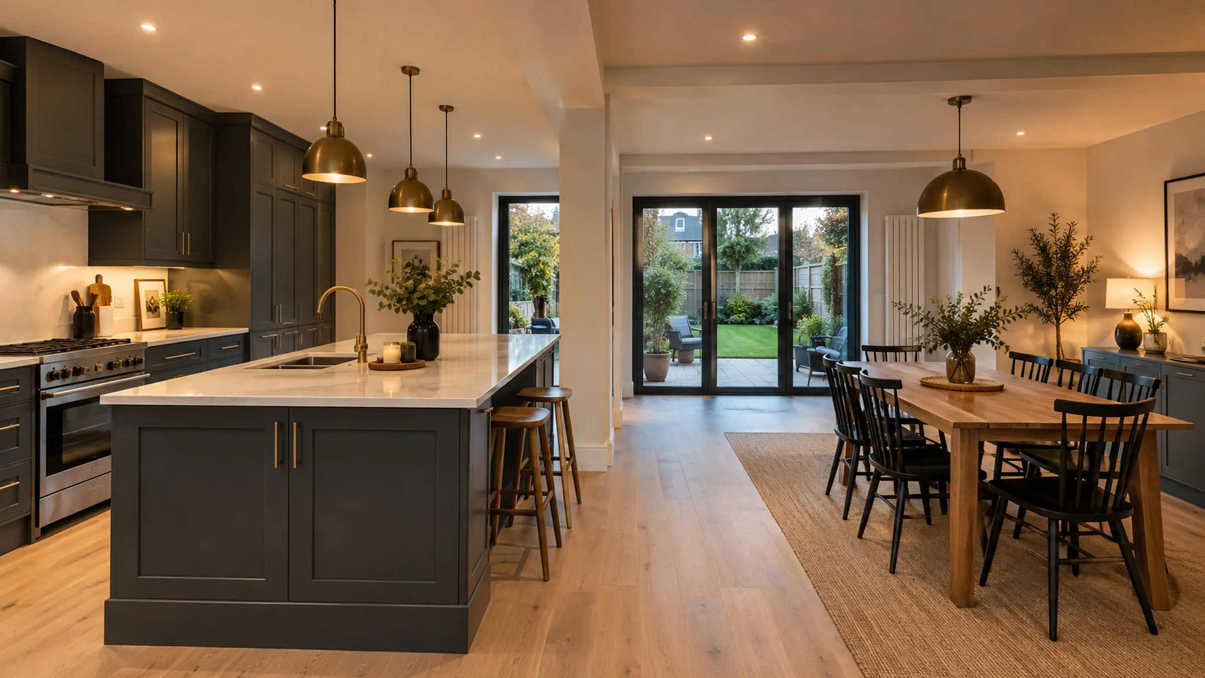 Kitchen knocked through into a former garage to create open-plan kitchen dining